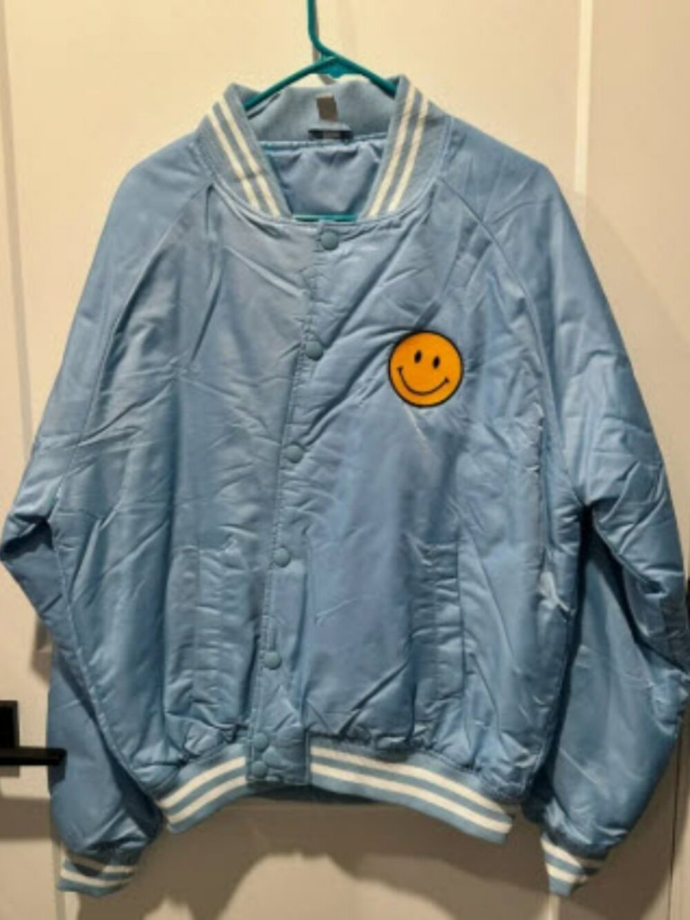 Blue Varsity Jacket with Smiley Patch